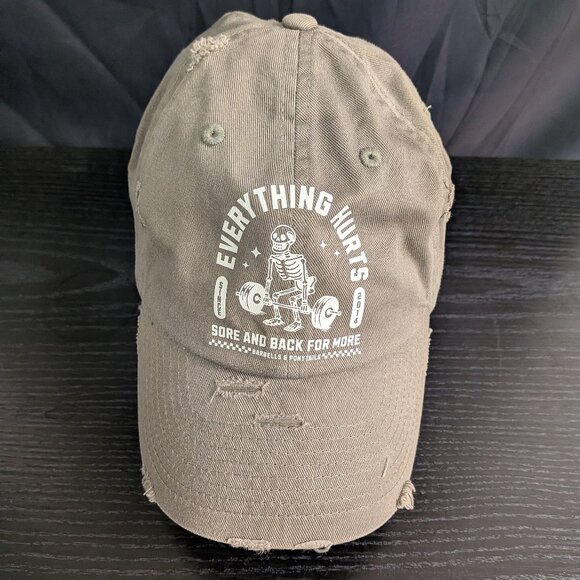 Barbells And Ponytails  Distressed "Everything Hurts" Classic Baseball Hat - Picture 1 of 1
